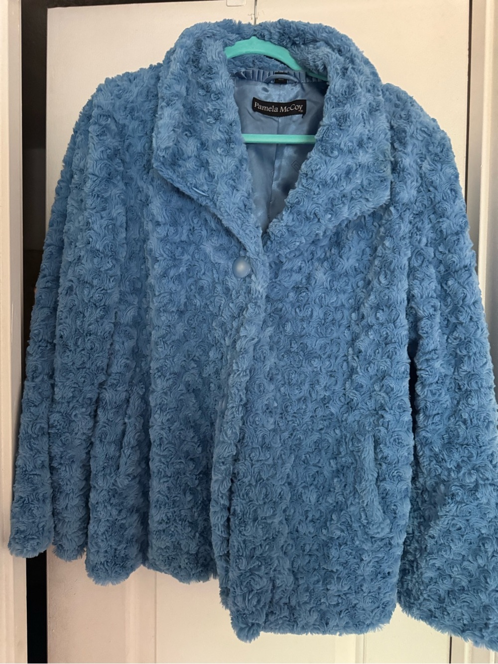 Pamela McCoy Powder Blue Faux Fur Teddy Jacket